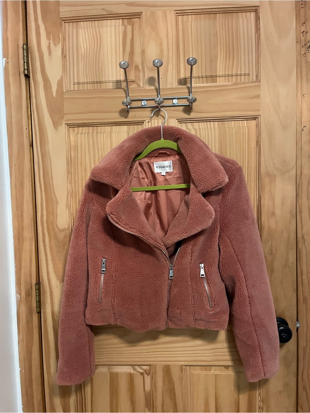 Vigoss Dusty Rose Faux Shearling Zip-Front Jacket